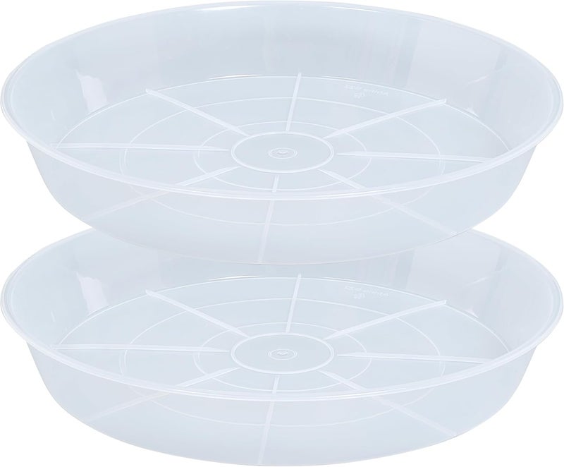 Afrine 2 Pack Plant Saucer Drip Tray 13 14 inch, Large Heavy Sturdy Plastic Planter Flower Pot Saucers for Indoor Outdoor Garden, Plant Water Drip Trays for pots (14" 2Pack, Clear) - Image 1